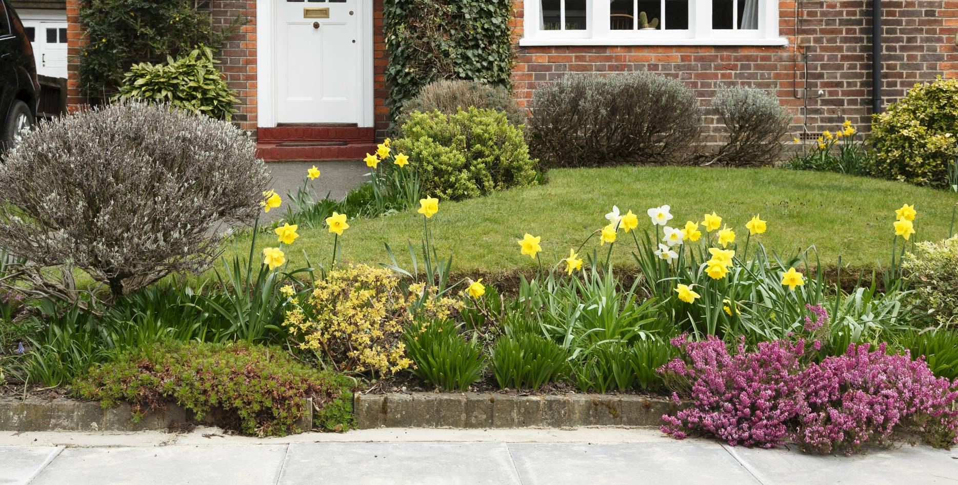 Image of stone border on garden in bloom